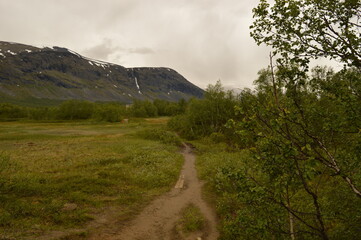 Sunset in Lapland around Kebnekaise mountain in Northern Sweden