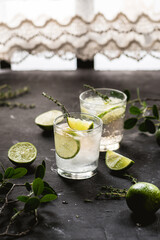 Homemade lemonade with lime and rosemary
