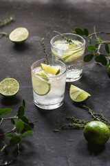Homemade lemonade with lime and rosemary