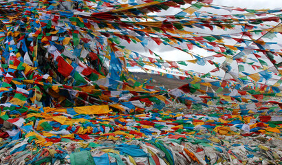 Prayer Flags flying at Gyatsola Pass, Tibet, Central Asia