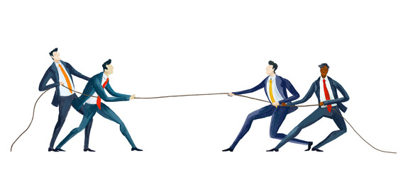 Digital illustration Business people pulling rope in order to find out the strongest team. Competitive business life, way to success 