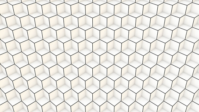 Geometric pattern of white cubes with black edges. Abstract pattern background. 3d rendering illustration. High resolution.