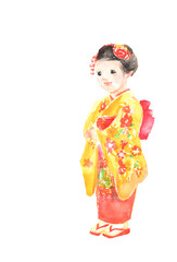 七五三で着物を着た女の子のイラスト
