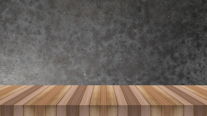 Empty top shelves or table wood on concrete wall background For product and some thing
