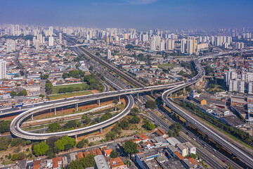 Fototapeta na wymiar Aerial view of Avenida Radial Leste, in the eastern region of the city of Sao Paulo, Brazil