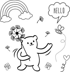 Cute bear with dandelion . Vector illustration