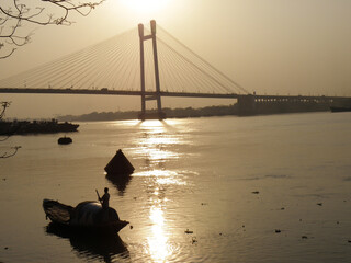 Kolkata Riverfront on the banks of Ganga or Hooghly River, photo taken around sunset time.
