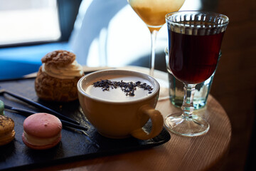 Coffee and sweet dishes at the cafe