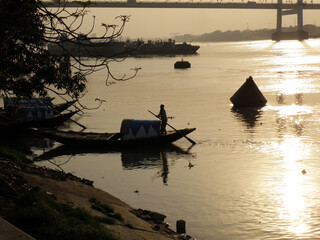 Kolkata Riverfront on the banks of Ganga or Hooghly River, photo taken around sunset time.