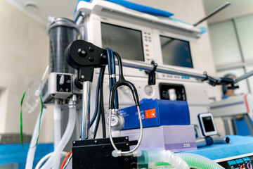 Part of equipment for mechanical ventilation equipment. Pneumonia diagnosting. Ventilation of the lungs with oxygen. Surgery concept.