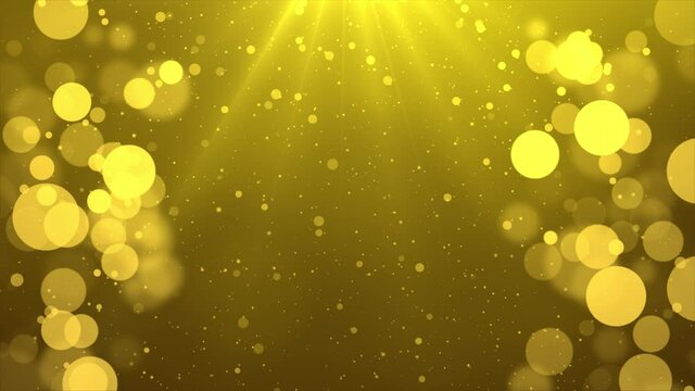 Abstract snowfalling Beautiful Floating Dust Golden Particles Light Flare Loop Background Bokeh. Christmas, Glitter, Star Shape, Chinese New Year, Sparks, Christmas Light, Holiday Event, Celebration
