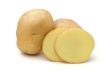 Potato and cut isolated on white background.