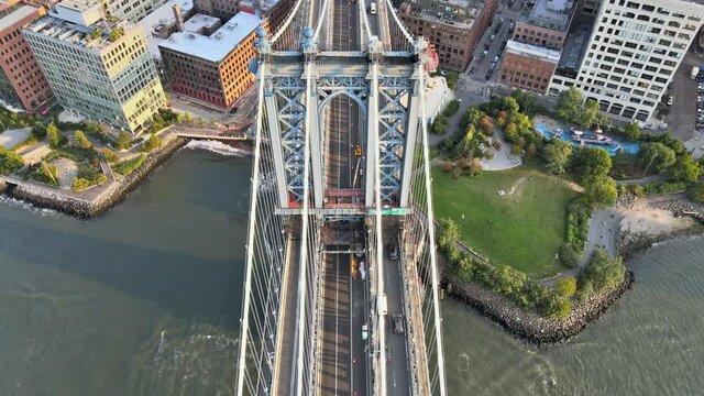 Aerial view style New York City beautiful with Manhattan bridge as seen from Brooklyn