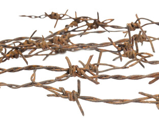  Rusty barbed wire isolated on a white background