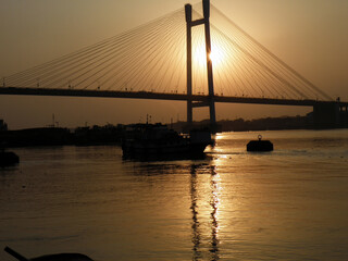 Kolkata Riverfront on the banks of Ganga or Hooghly River, photo taken around sunset time.
