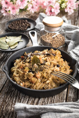 Bigos, a traditional Polish dish with cabbage.