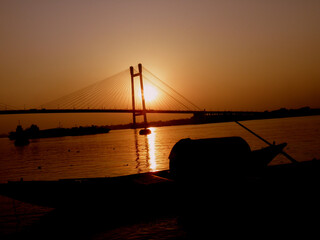 Kolkata Riverfront on the banks of Ganga or Hooghly River, photo taken around sunset time.