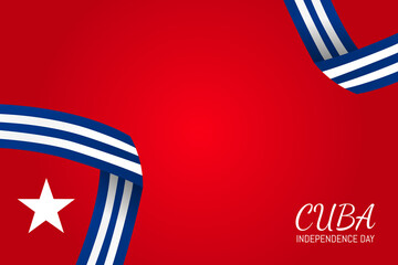 background banner cuba independence day with blue ribbon stripe in red