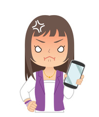 Fototapeta premium 怒った赤い顔でスマホを持つ女性 イラスト