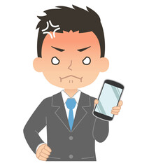 怒った赤い顔でスマホを持つ男性　イラスト