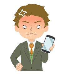 怒った赤い顔でスマホを持つ男性　イラスト