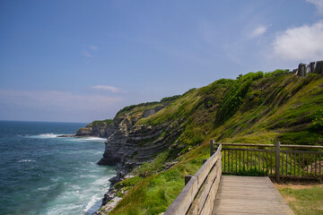 wooden bridge over the ocean