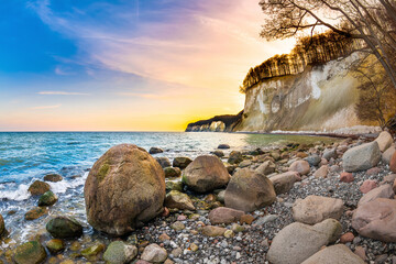 Sunset on Rügen with the Baltic Sea and the limestone cliffs in the background