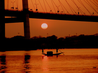 Kolkata Riverfront on the banks of Ganga or Hooghly River, photo taken around sunset time.