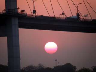 Kolkata Riverfront on the banks of Ganga or Hooghly River, photo taken around sunset time.