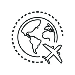 round dotted line and plane, around the globe, chalk icon