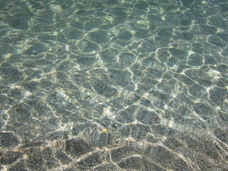 Fototapeta na wymiar Sand beach. Transparent water, small waves.