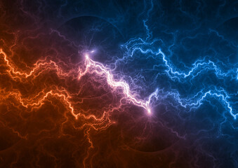 Blue and orange plasma lightning background