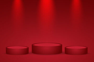 Empty podium on red background. For your product placement design christmas concept