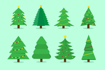 Set of christmas trees. Green christmas tree collection for celebration xmas and new year illustration. Icons collection
