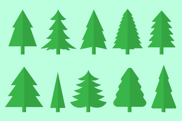 Obraz premium Set of christmas trees. Green christmas tree collection for celebration xmas and new year illustration. Icons collection