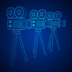 Polygonal camera projector. Movie time. Show film cinema festival concept.