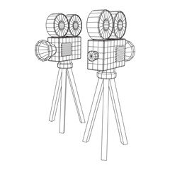 Polygonal camera projector. Movie time. Show film cinema festival concept.