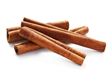 Cinnamon sticks on the white background