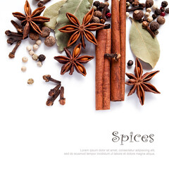Christmas spice on the white background
