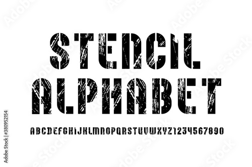 Stencil Font Condensed Alphabet Modern Geometric Modular Letters And Numbers Book Symbols For Newspaper Headline Or Your Street Poster Design Vector Illustration Wall Mural Marooshka