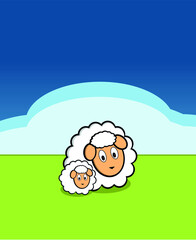 mom and son sheep ona green grass