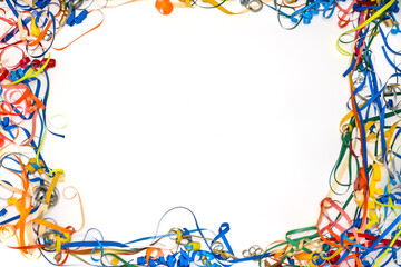 plastic multicolored coiled streamers, close view