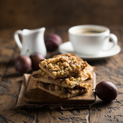 Traditional homemade plum pie with streusel