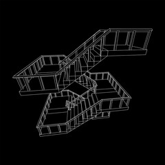 Wireframe stairs, interior staircases steps with railing