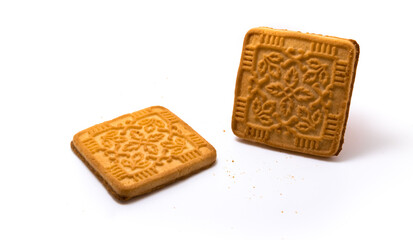 Beautiful square soviet cookies on white isolated background