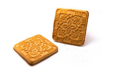 Beautiful square soviet cookies on white isolated background