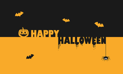 Happy Halloween banner. Pumpkin. Bat and spider. Vector on isolated background. EPS 10