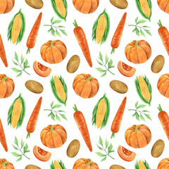 Cute  background with vegetables. Thanksgiving seamless pattern.  Perfect for gift wrapping paper, fabric, clothes, textile, surface textures, scrapbook. 