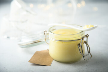 Traditional homemade lemon curd, canned