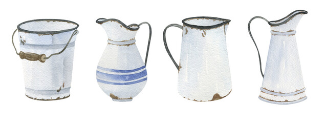 Set of watercolor vintage jug